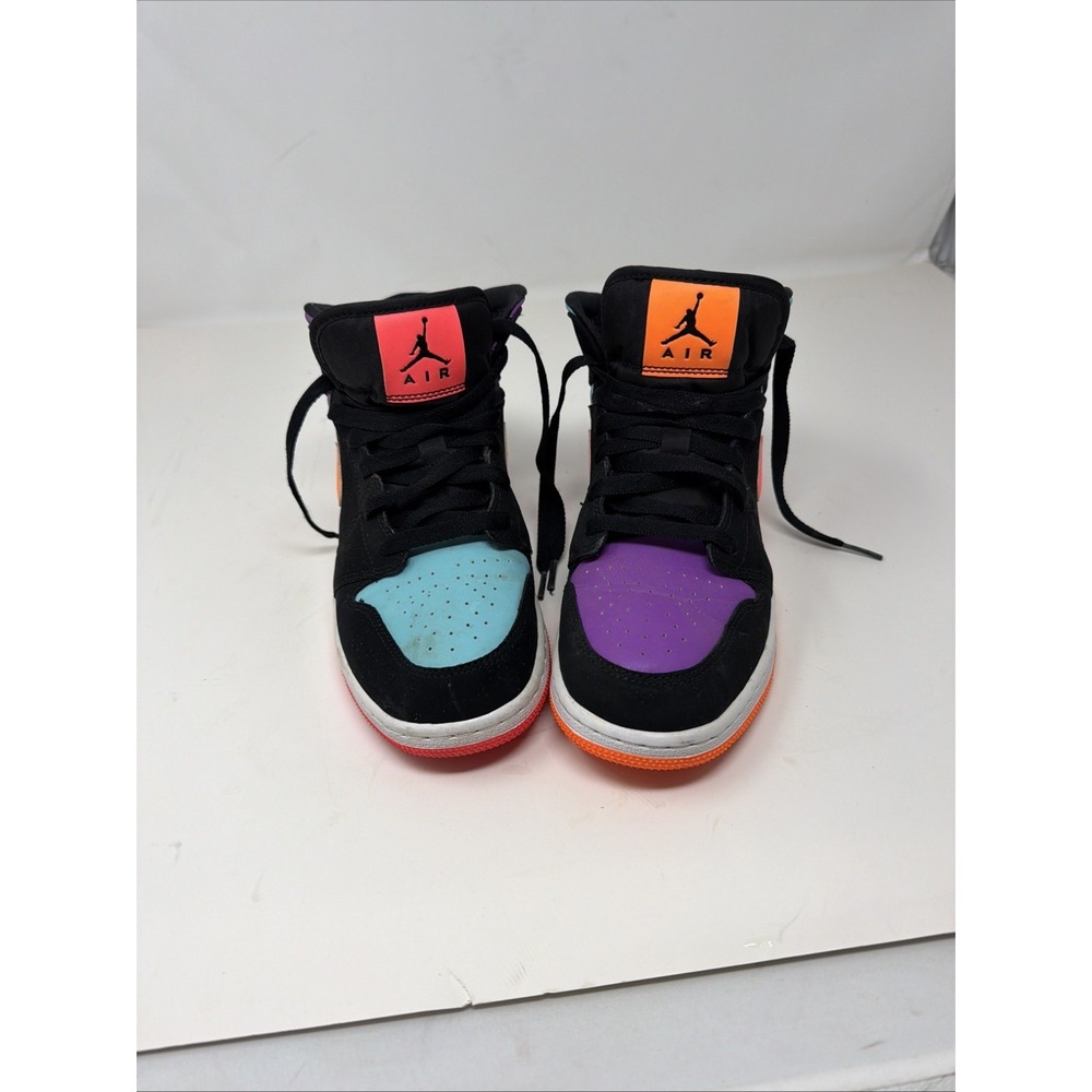 NIKE AIR JORDAN CANDY NEON COLORS BLACK NO TIE LACES YOUTH SHOES SNEAKERS SIZE 6